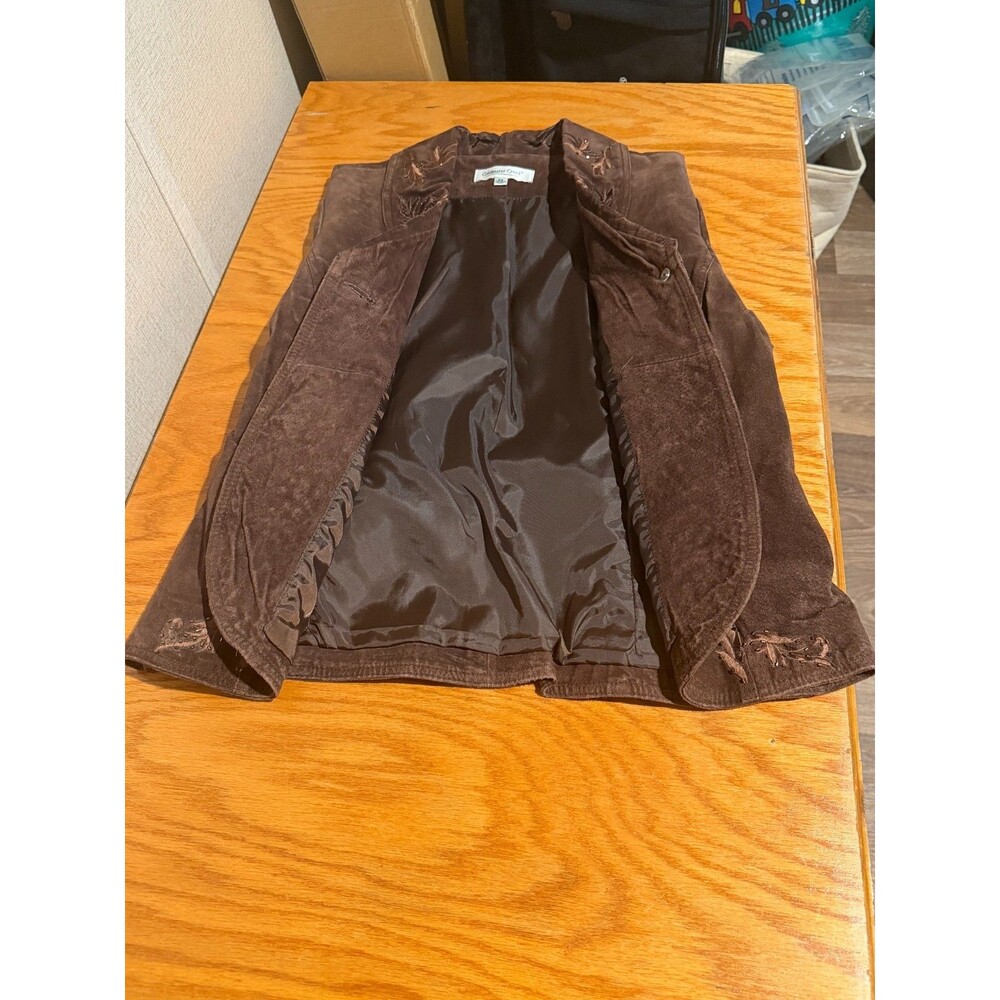 Coldwater Creek Womens Petite Small Brown Suede Embroidered Beaded Jacket PS - Picture 10 of 14